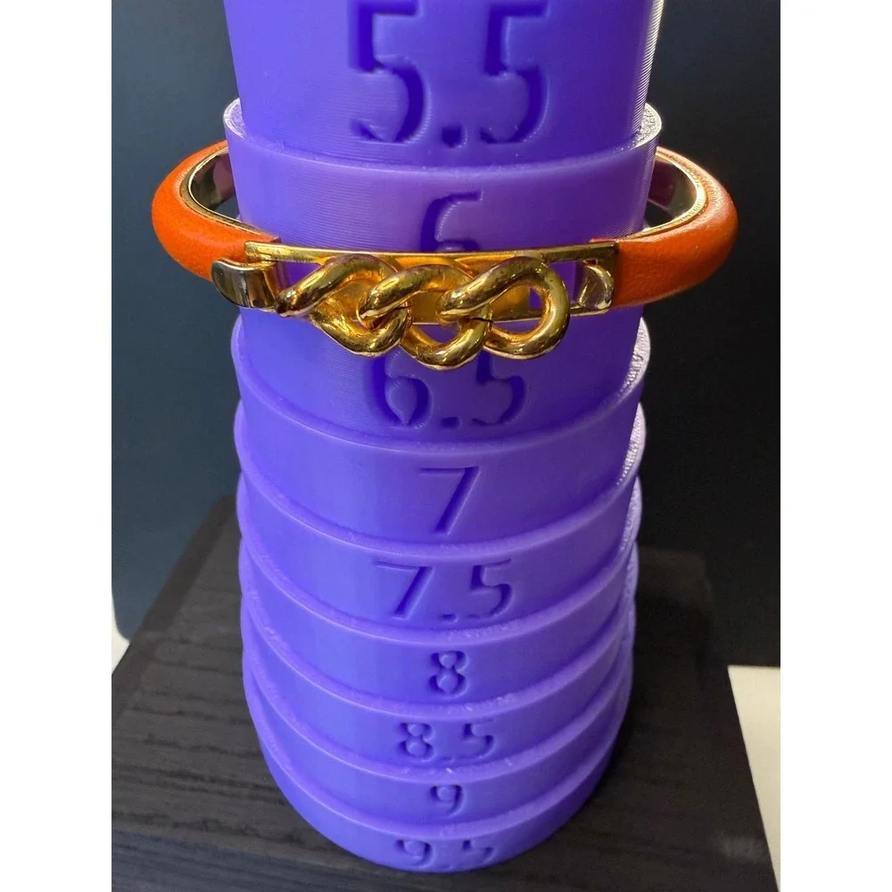 Mannelli Florence Orange Leather 24KT Gold Plated Curb‎ Link Bangle Bracelet - Picture 4 of 6
